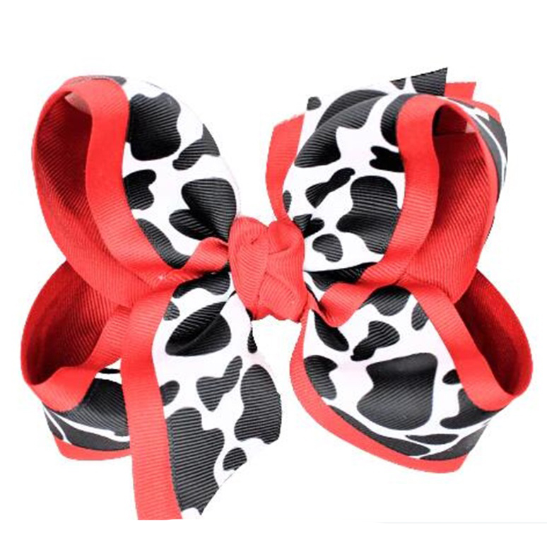 Cartoon Milk Cow Hair Clips For Baby Girls, Grosgrain Ribbon Bow